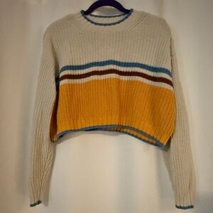 American Eagle Outfitters Colorblock Sweater - Cream, Yellow, Brown, Blue